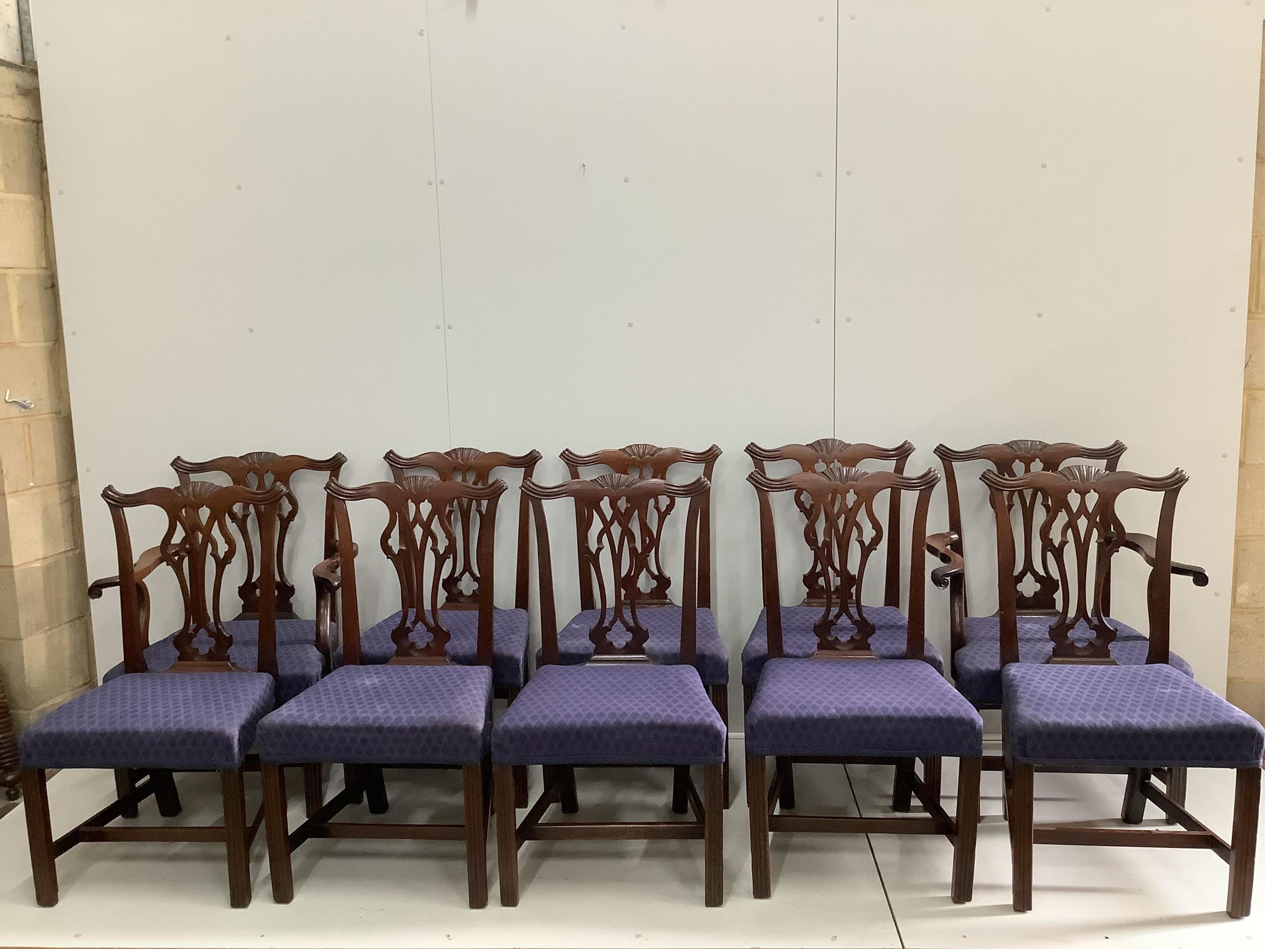A set of ten Chippendale Revival dining chairs, two with arms. Condition - good